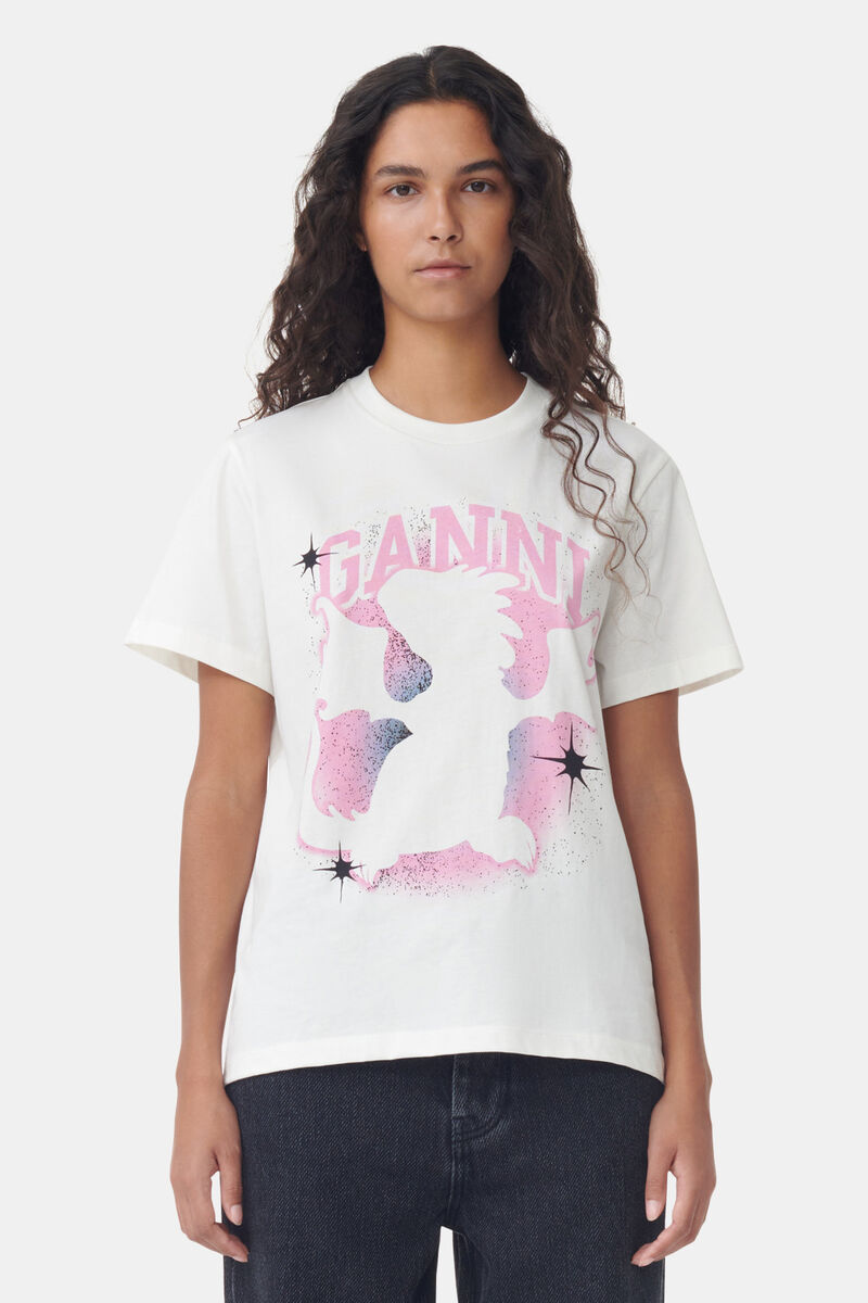 White Relaxed Dragon T-Shirt, Cotton, in colour Egret - 1 - GANNI