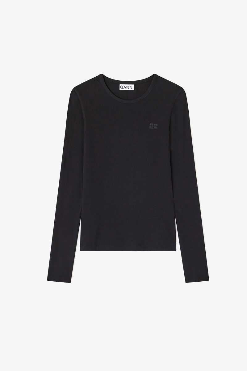 Black Rib Long Sleeve, in colour Black/Black - 1 - GANNI