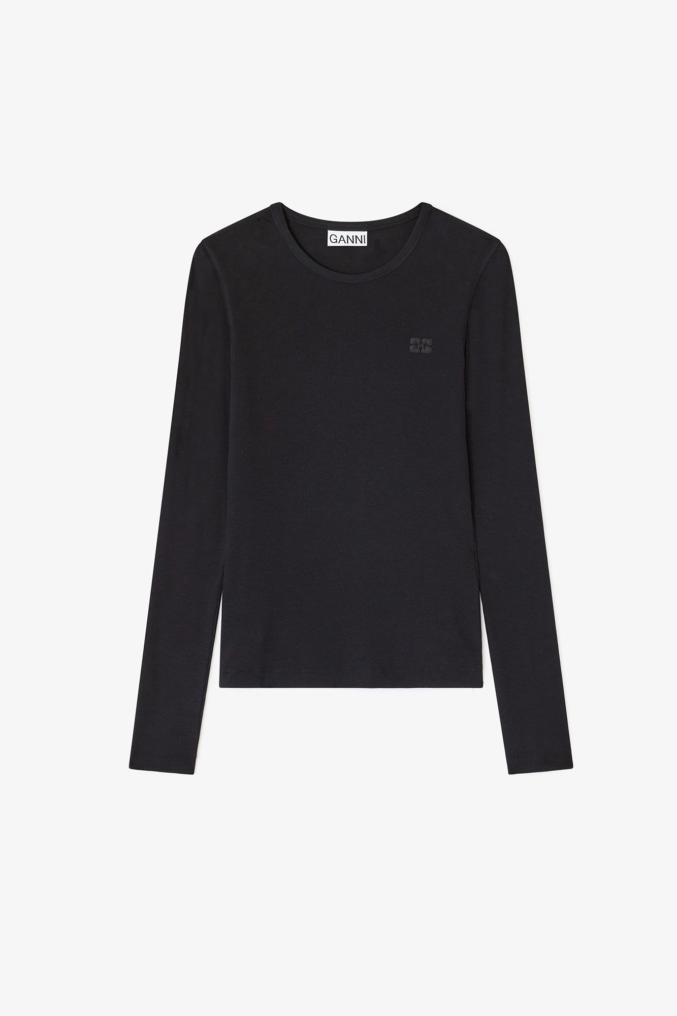Black Rib Long Sleeve, in colour Black/Black - 1 - GANNI
