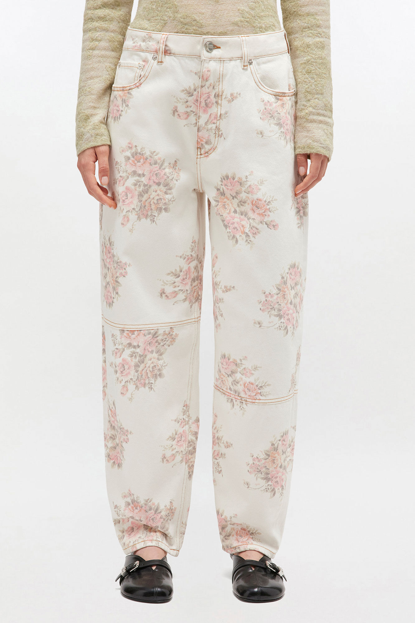Jean Stary à imprimé floral, Cotton, in colour Egret - 2 - GANNI