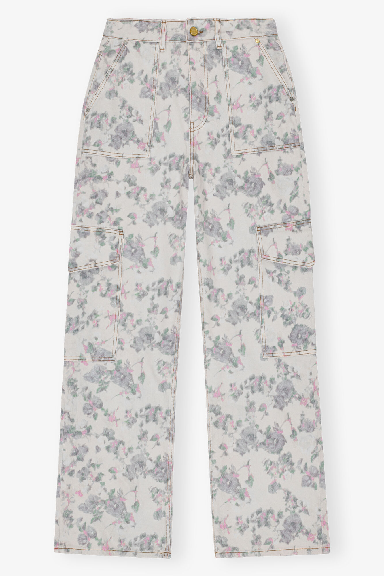 Floral Printed Angi Jeans, Cotton, in colour Tofu - 1 - GANNI