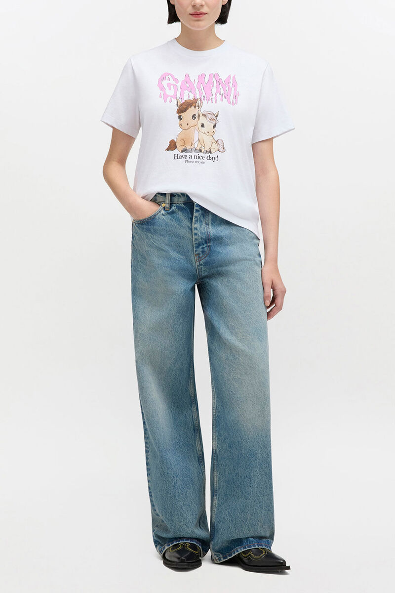 Graphic Cotton T-shirt, Organic Cotton, in colour Bright White - 2 - GANNI