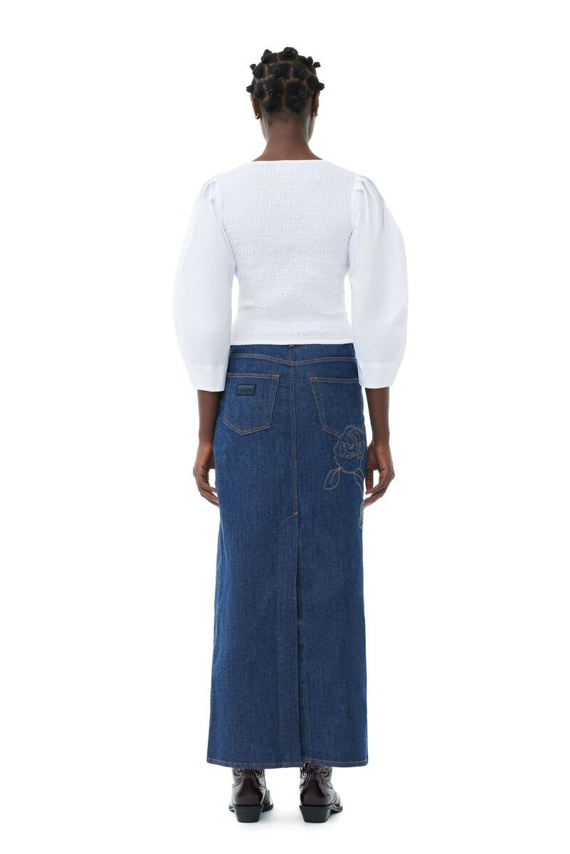 Denim Rose Maxi Skirt, Cotton, in colour Rinse - 3 - GANNI