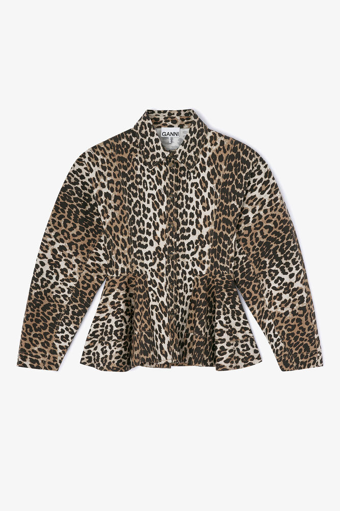 Leopard Peplum Shirt, Almond Milk