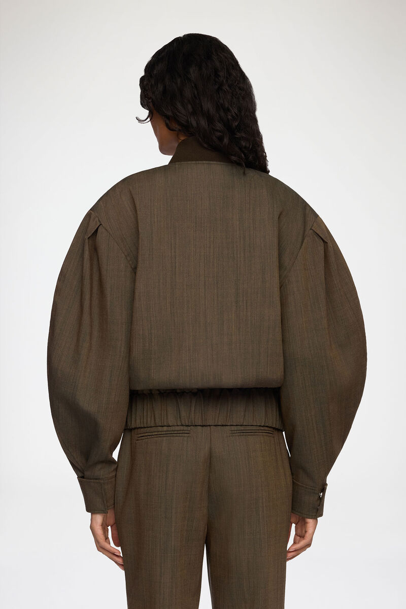 Bomber in Brown Wool Melange, Wool, in colour Canteen - 3 - GANNI