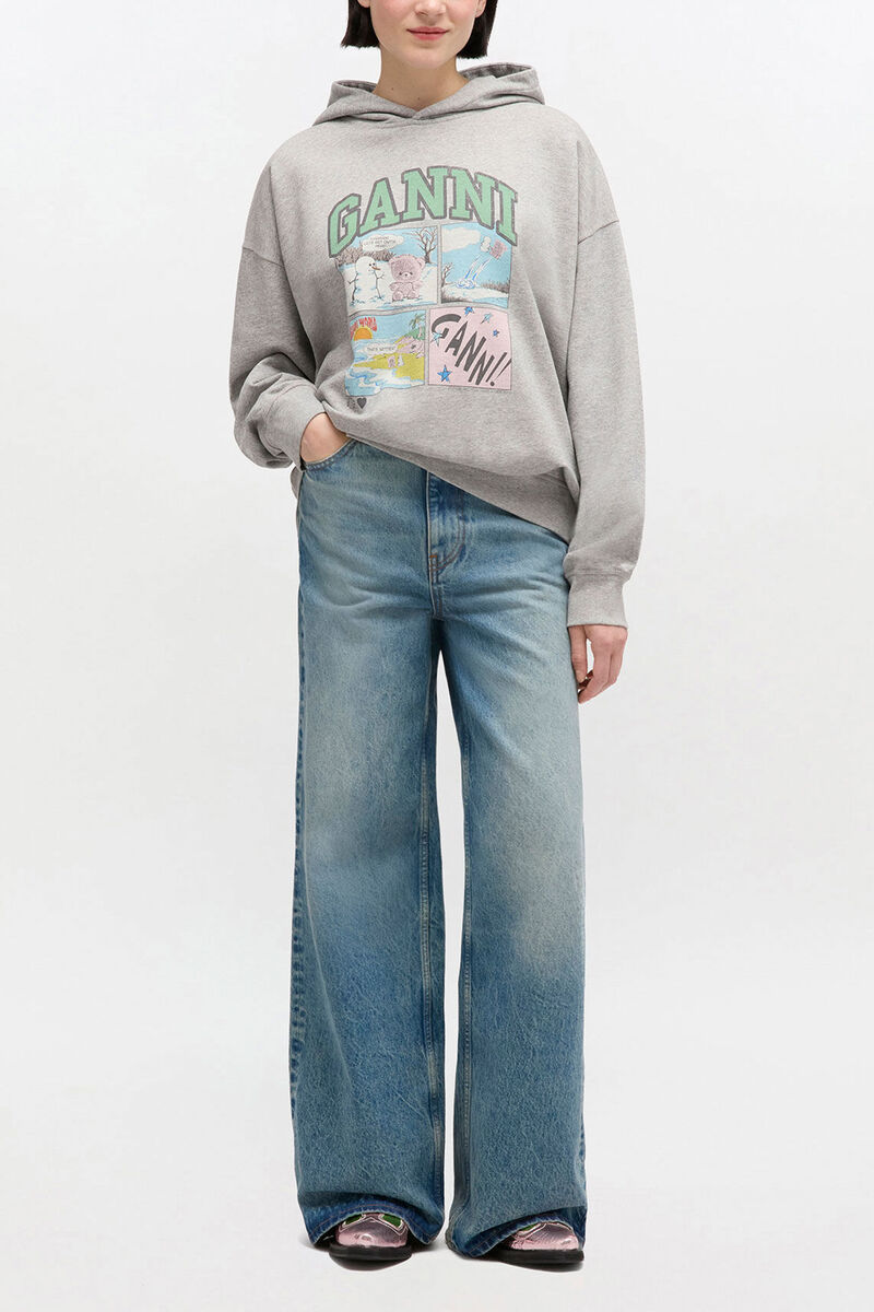 Grey Bear Comic Hoodie, Organic Cotton, in colour Paloma - 2 - GANNI