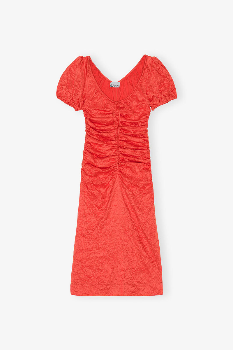 Robe midi en satin froiss&eacute; rouge, Recycled Polyester, in colour Grenadine - 1 - GANNI