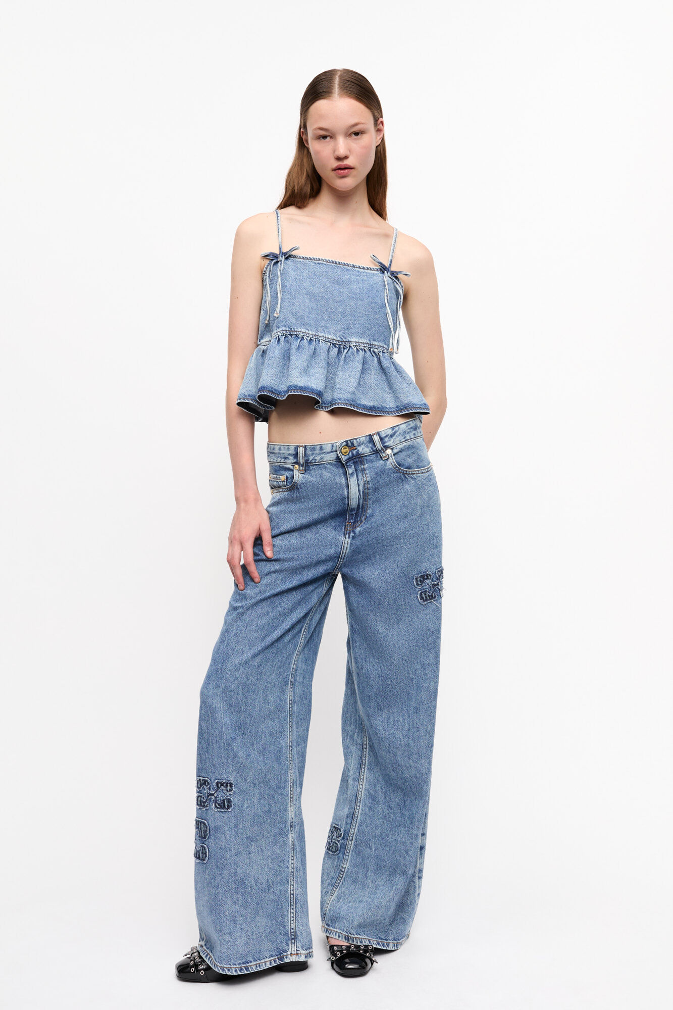Blue Jeans, Lyocell, in colour Mid Blue Stone - 1 - GANNI