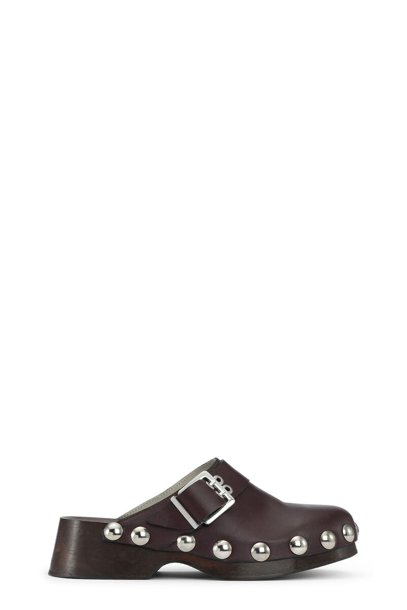 Studded Leather Clogs, Calf Leather, in colour Black - 1 - GANNI