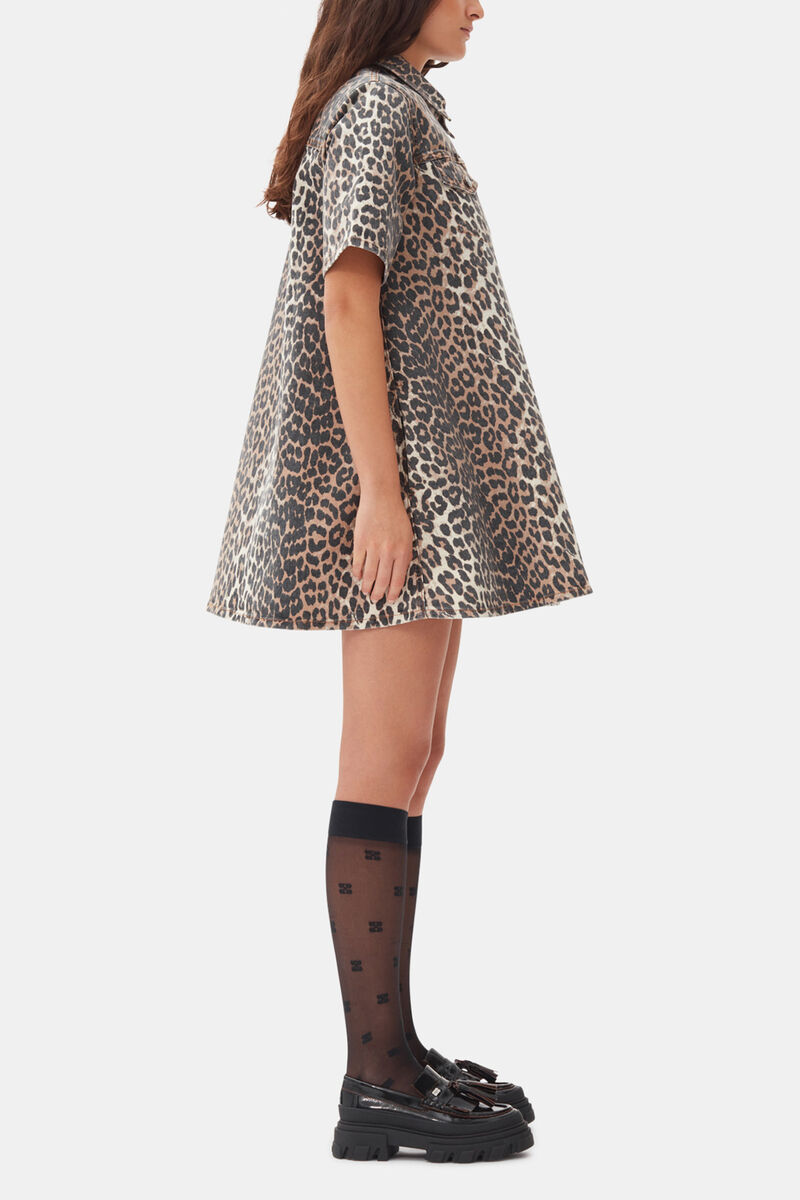 Leopard Mini Dress, Organic Cotton, in colour Leopard - 3 - GANNI