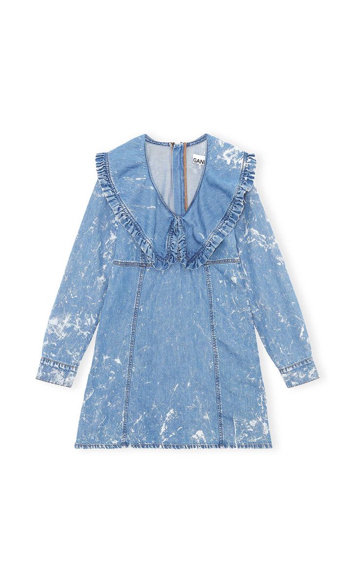 Bleached Denim Mini Dress, Organic Cotton, in colour Bleach - 1 - GANNI
