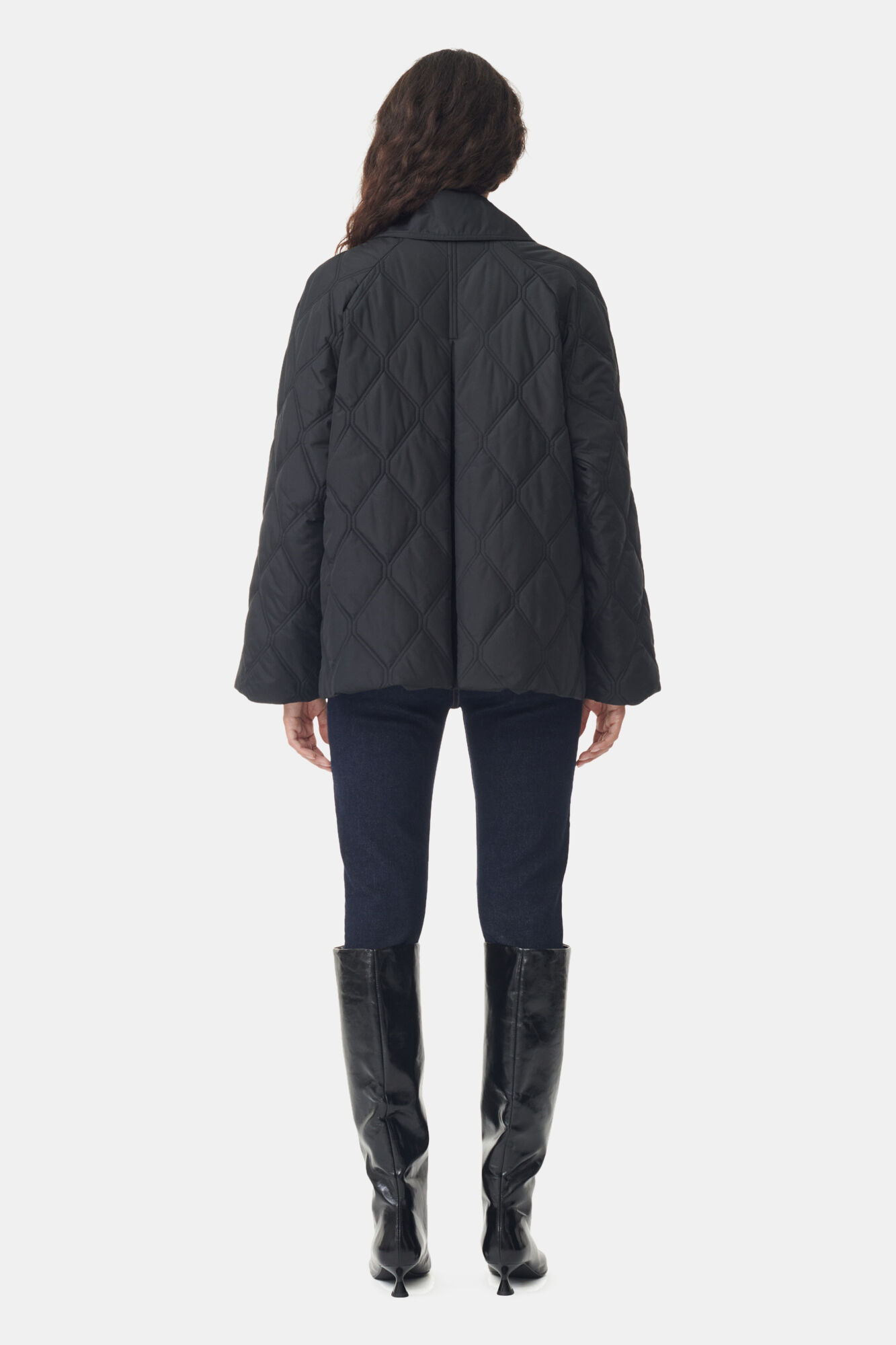 Black Ripstop Quilt Jacket, Recycled Polyester, in colour Black - 4 - GANNI