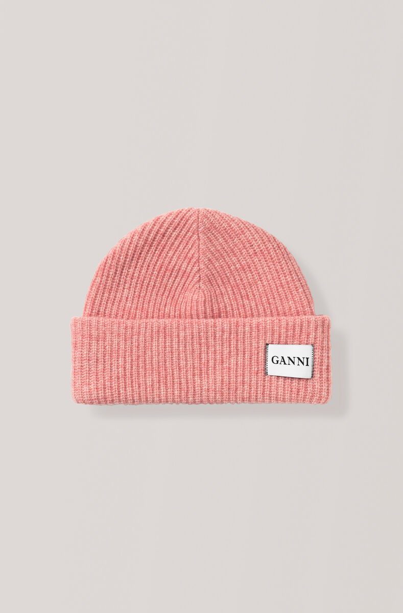 Knit Hat, Wool, in colour Silver Pink - 1 - GANNI