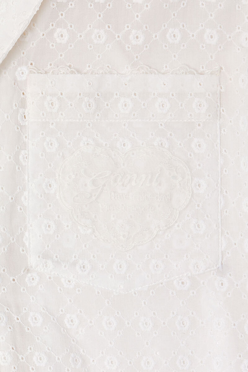 Shirt in White Broderie Anglaise, Organic Cotton, in colour Bright White - 2 - GANNI