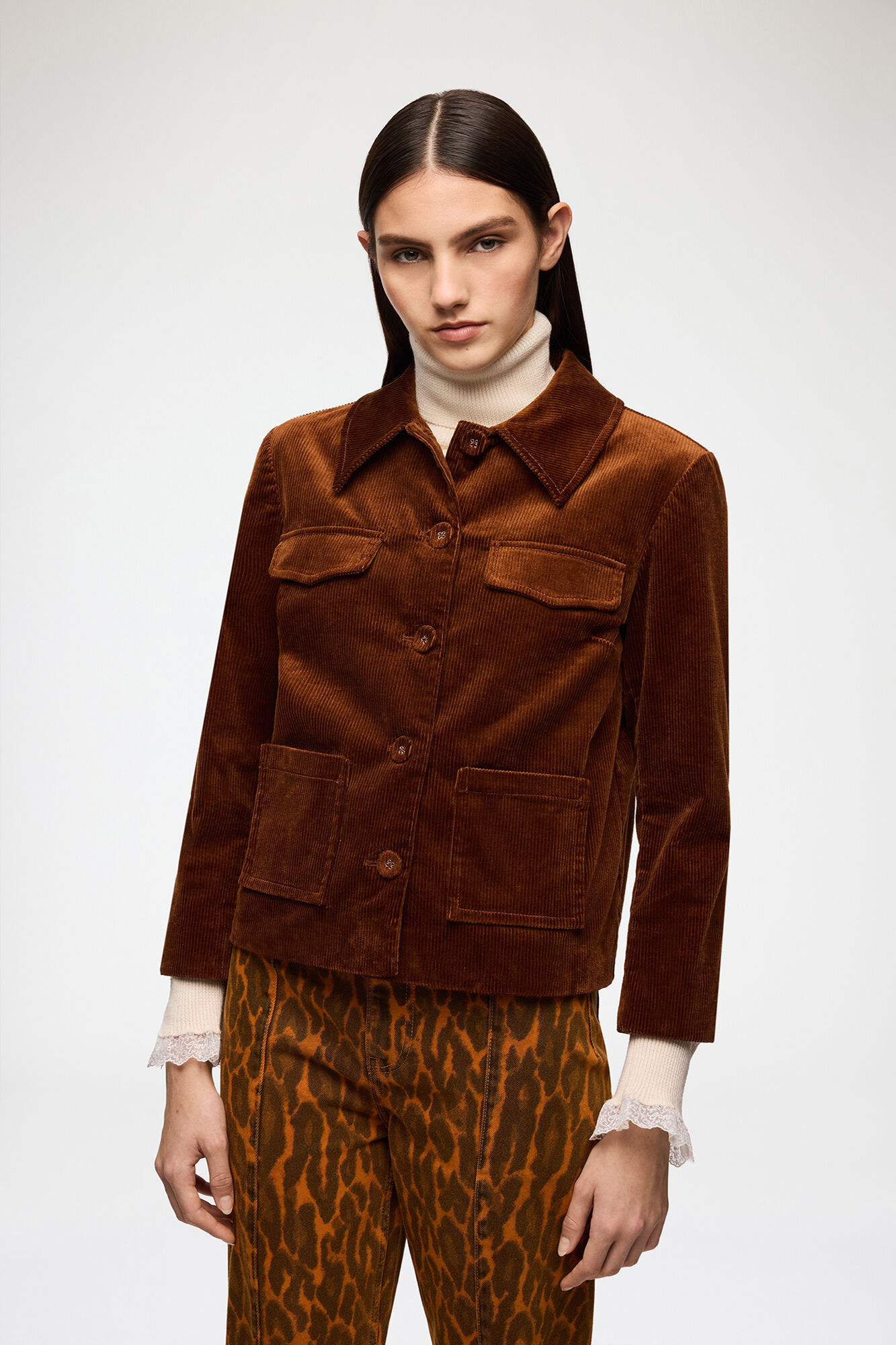 Blazer in Brown Corduroy, Organic Cotton, in colour Tortoise Shell - 1 - GANNI