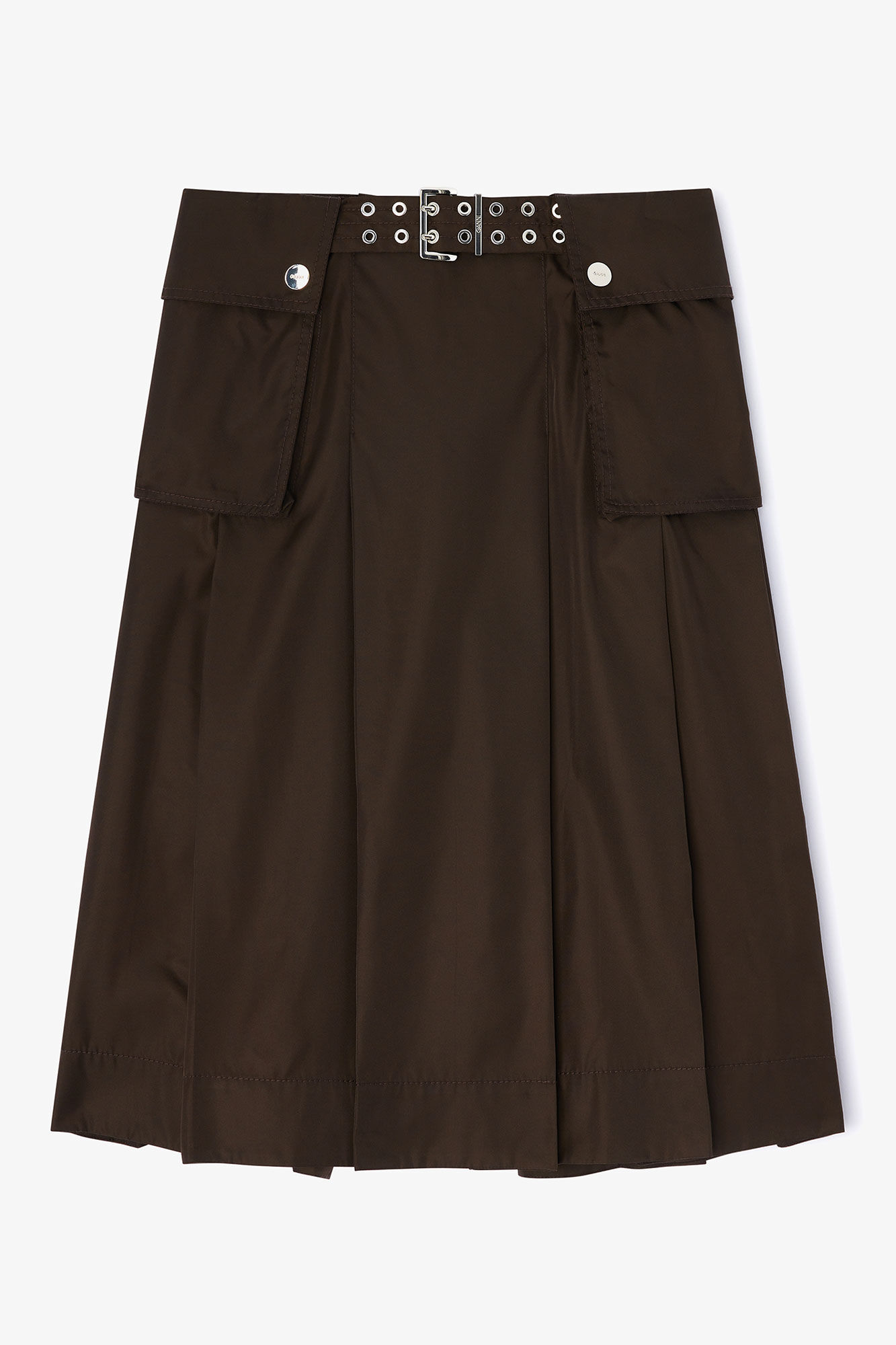 Duchesse Nylon Pleated Skirt, Recycled Polyamide, in colour Demitasse - 1 - GANNI