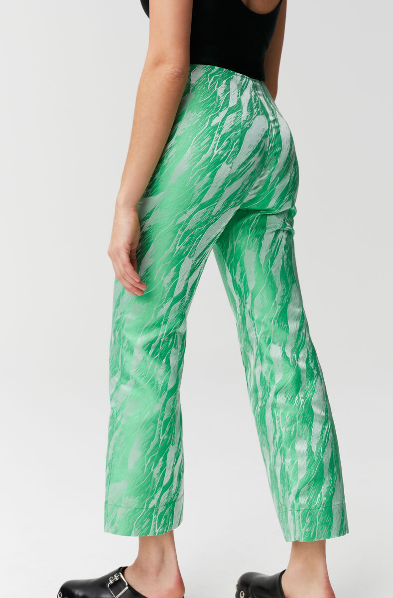 Jacquard Jacquard Cropped Pants, Polyester, in colour Island Green - 5 - GANNI