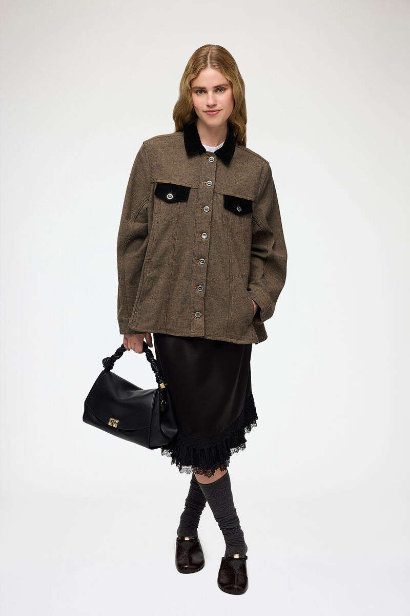 Overshirt aus genopptem Denim, Cotton, in colour Chicory Coffee - 1 - GANNI