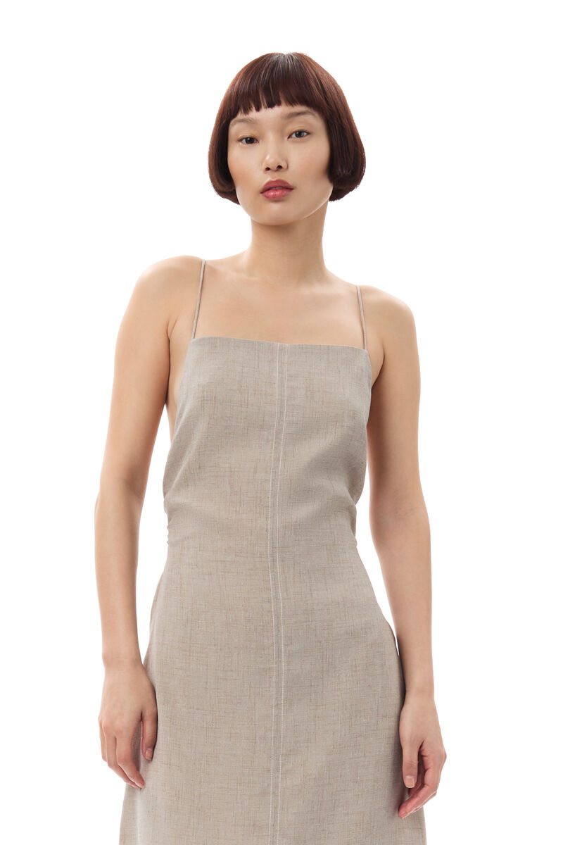 Grey Light Melange Suiting Long Dress, Polyester, in colour Alfalfa - 2 - GANNI