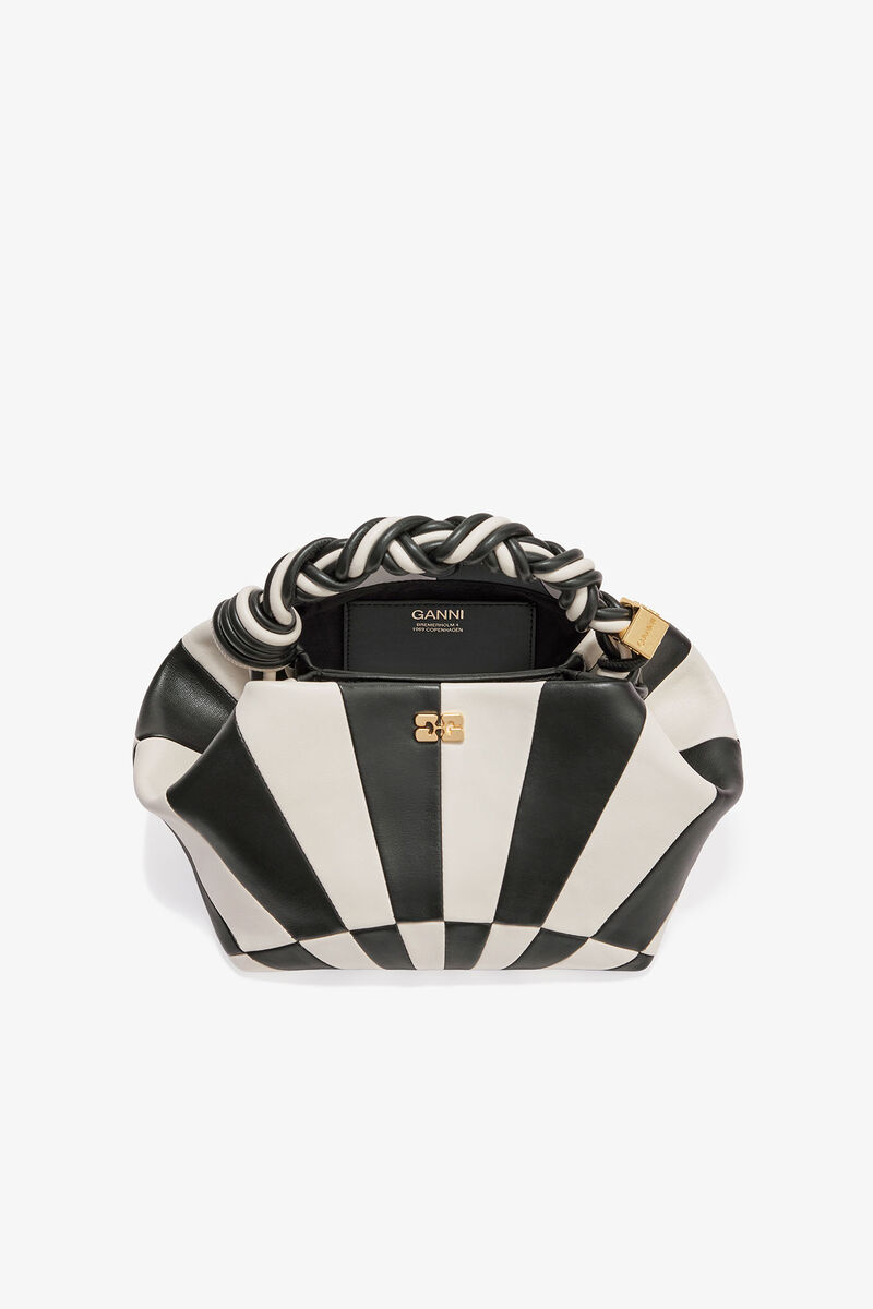 Black and White Small GANNI Bou Bag, Polyester, in colour Black/Egret - 3 - GANNI