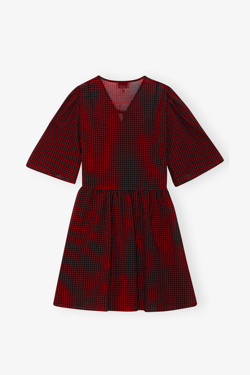 Red Sheer Tie String Wrap Dress, Recycled Polyester, in colour Winery - 2 - GANNI
