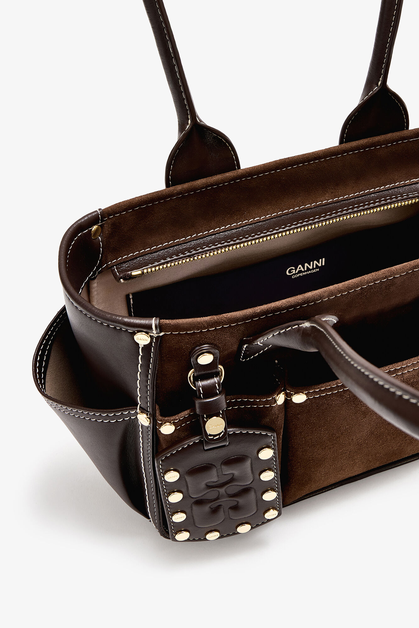 Chicory Coffee Small Posy Bag in Brown Suede | GANNI US