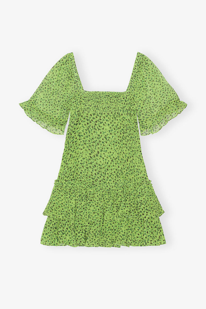 Chiffon Mini Dress, Recycled Polyester, in colour Tender Shoots - 1 - GANNI