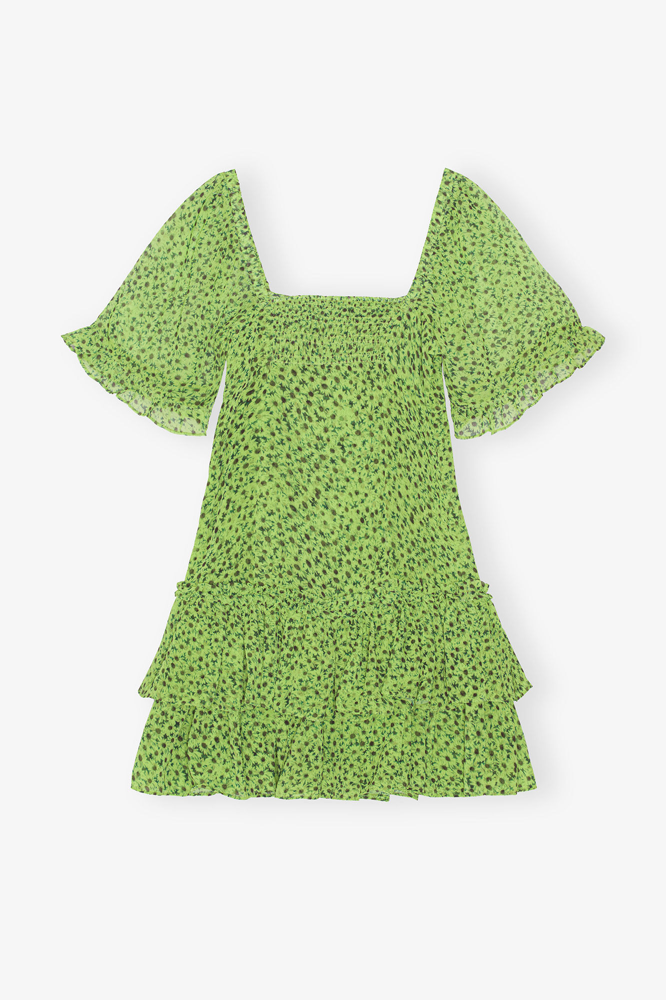 Chiffon Mini Dress, Recycled Polyester, in colour Tender Shoots - 1 - GANNI