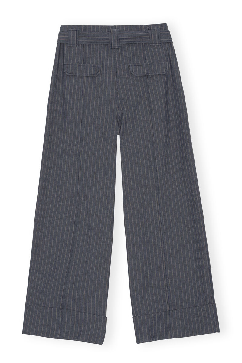 Stripe Wide Leg Pants, Elastane, in colour Sky Captain - 2 - GANNI