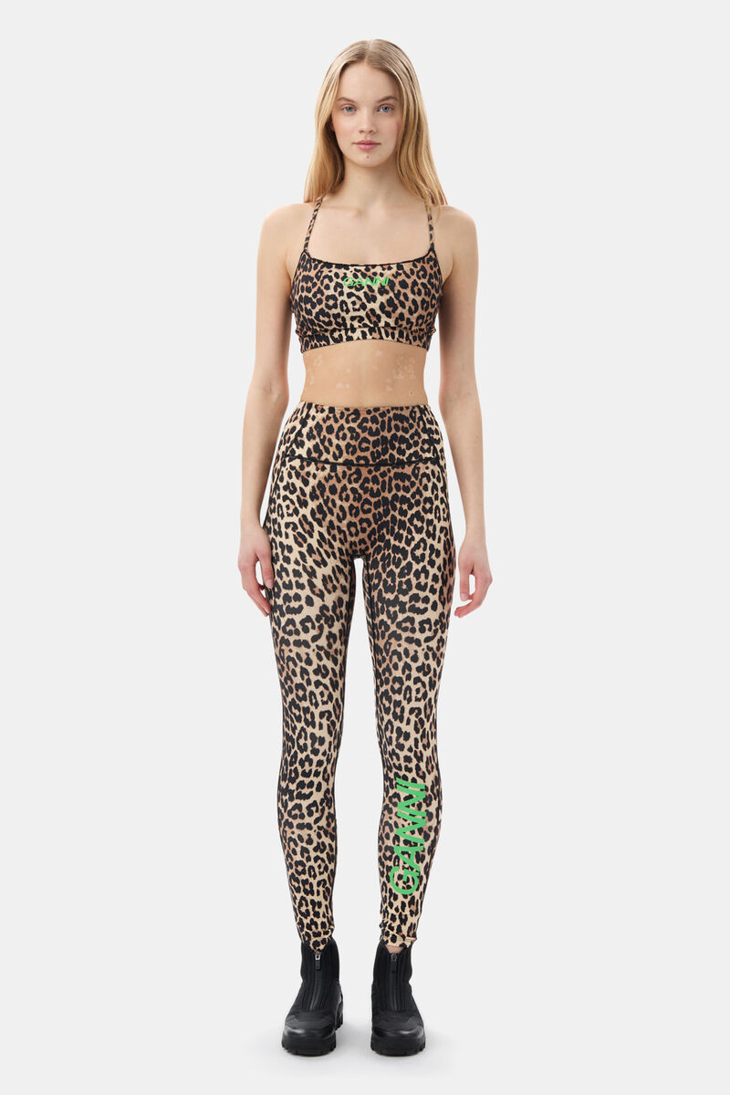 Active Ultra High Waist Tights, Recycled Nylon, in colour Leopard - 1 - GANNI