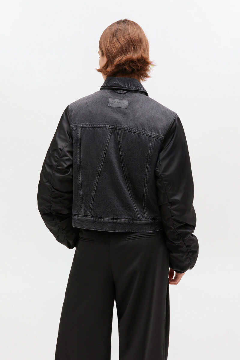Black Rigid Denim Jacket, in colour Black Washed - 3 - GANNI