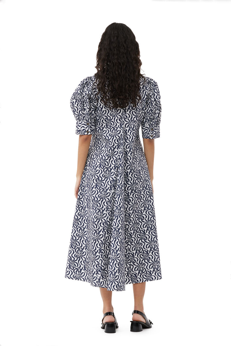 Printed Cotton Poplin V-neck Long-kjole, Cotton, in colour Egret - 2 - GANNI
