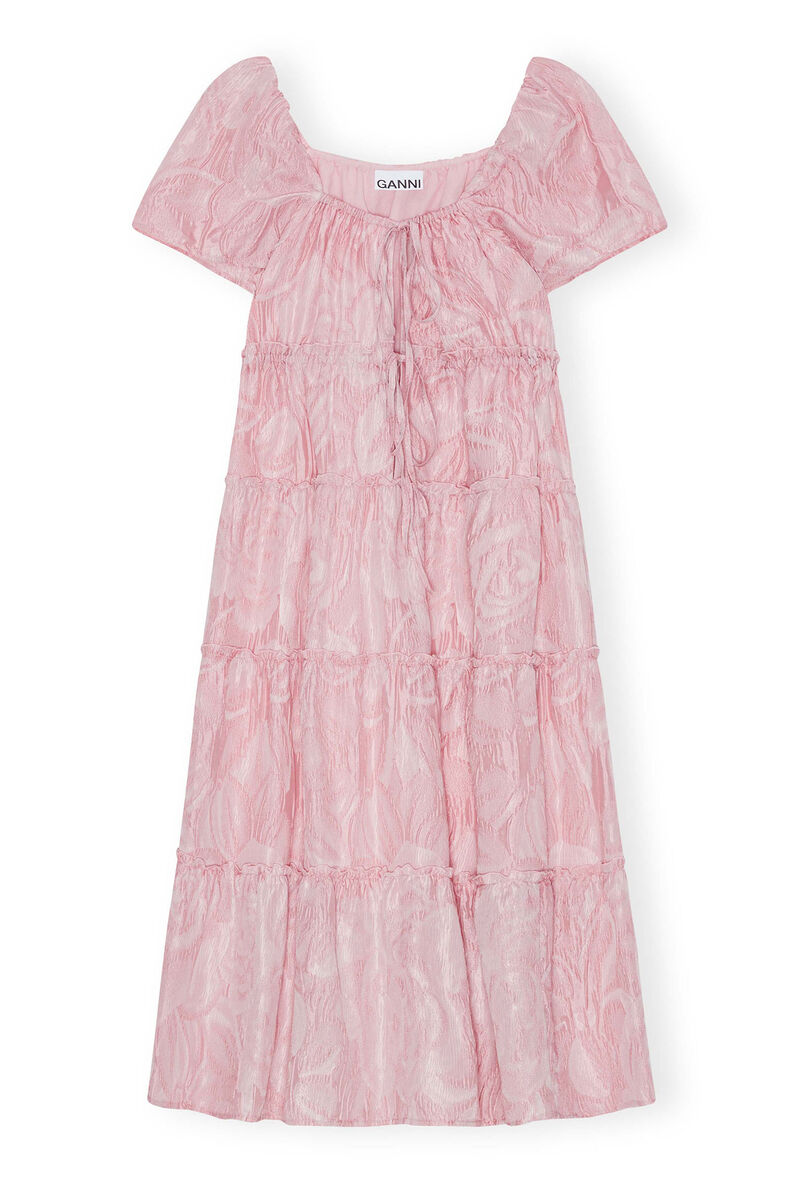 Pink Textured Cloqué Layer Kleid, Nylon, in colour Bleached Mauve - 1 - GANNI