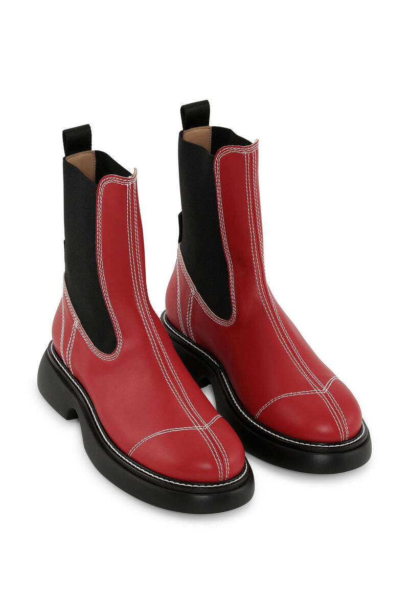 Red Everyday Mid Chelsea Boots, Cotton, in colour Barbados Cherry - 3 - GANNI
