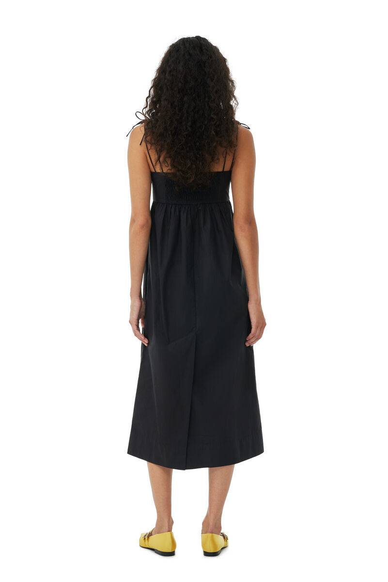 Black Cotton Poplin String Midi-kjole, Cotton, in colour Black - 4 - GANNI