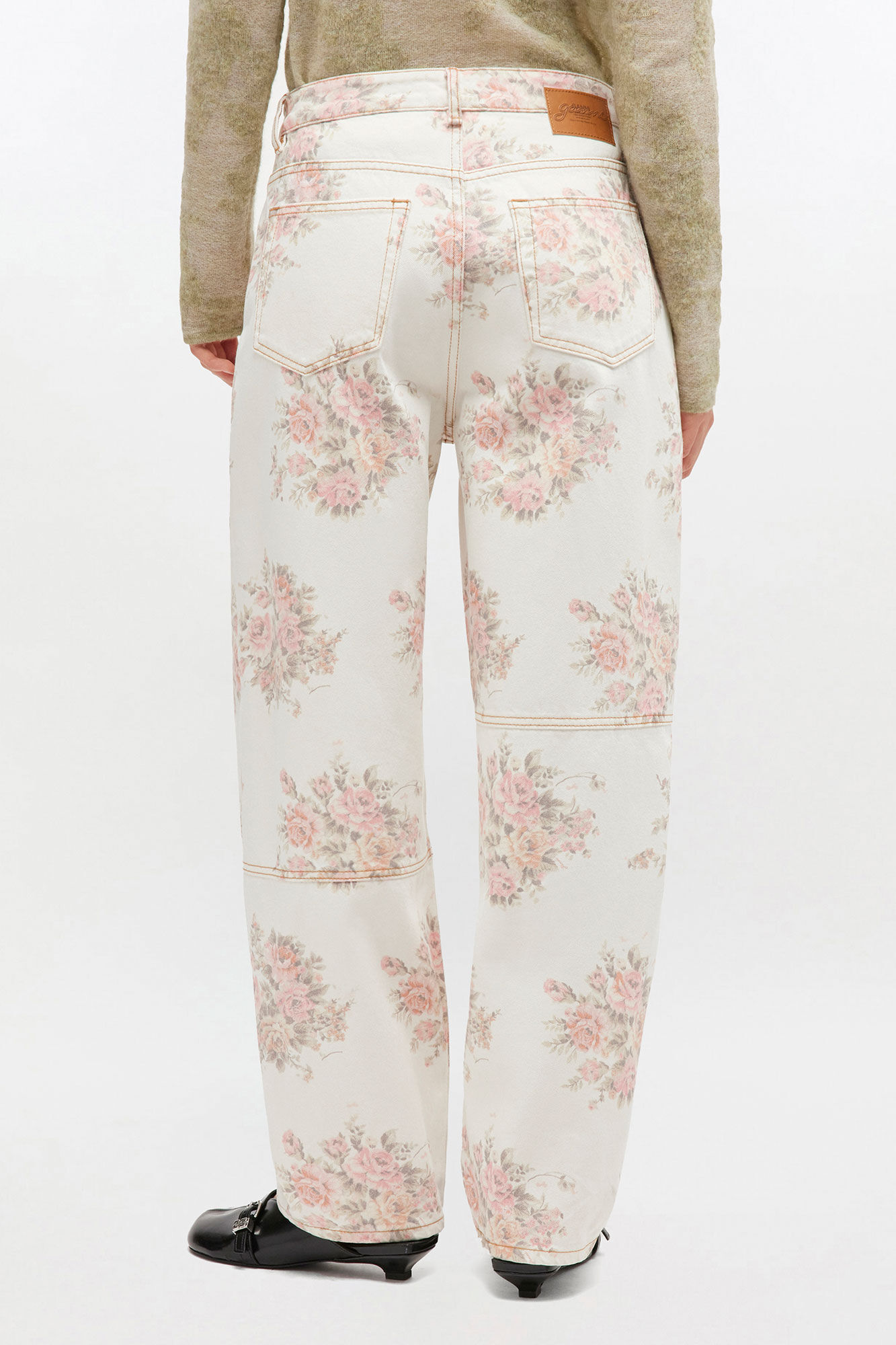 Jean Stary à imprimé floral, Cotton, in colour Egret - 3 - GANNI