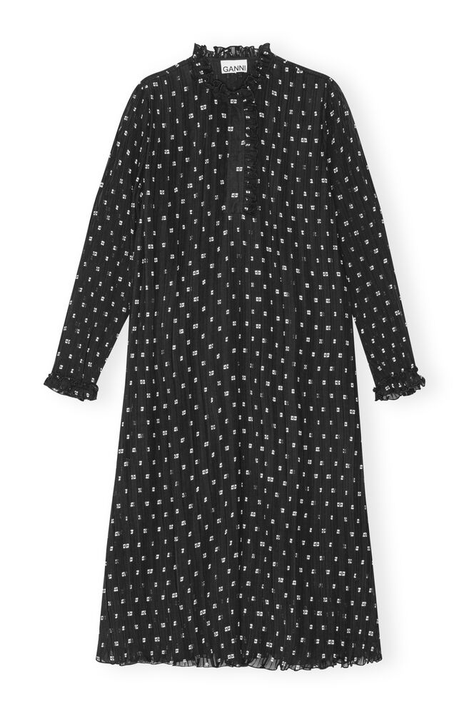 Black Pleated Georgette Midi Kleid, Black