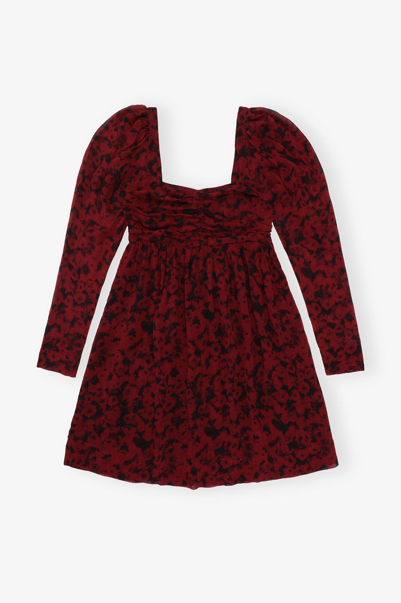 Red Printed Georgette Mini Dress, Viscose, in colour Syrah - 3 - GANNI