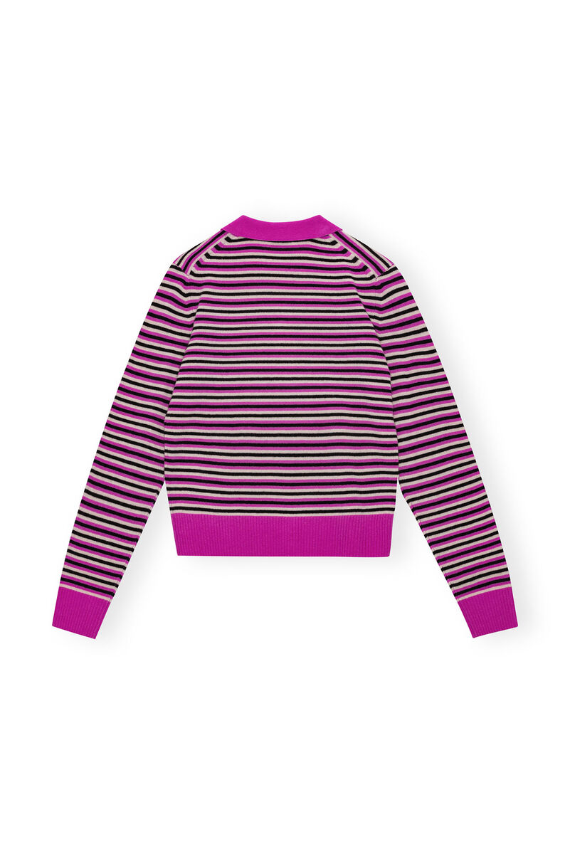 Striped Cashmere Polo Sweater, Cashmere, in colour Multicolour - 2 - GANNI