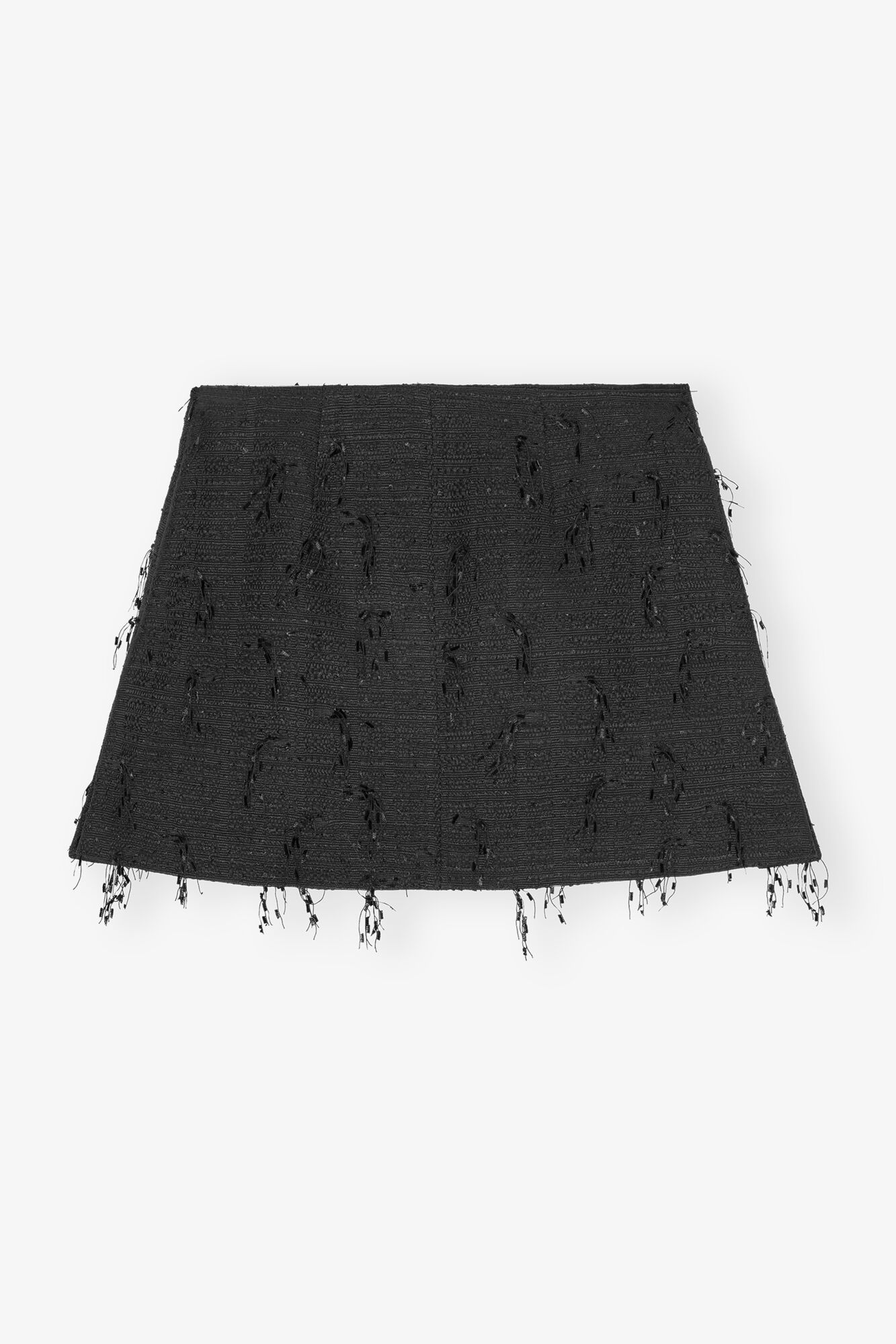 Black Fringed Tweed Mini Skirt, Organic Cotton, in colour Black - 2 - GANNI