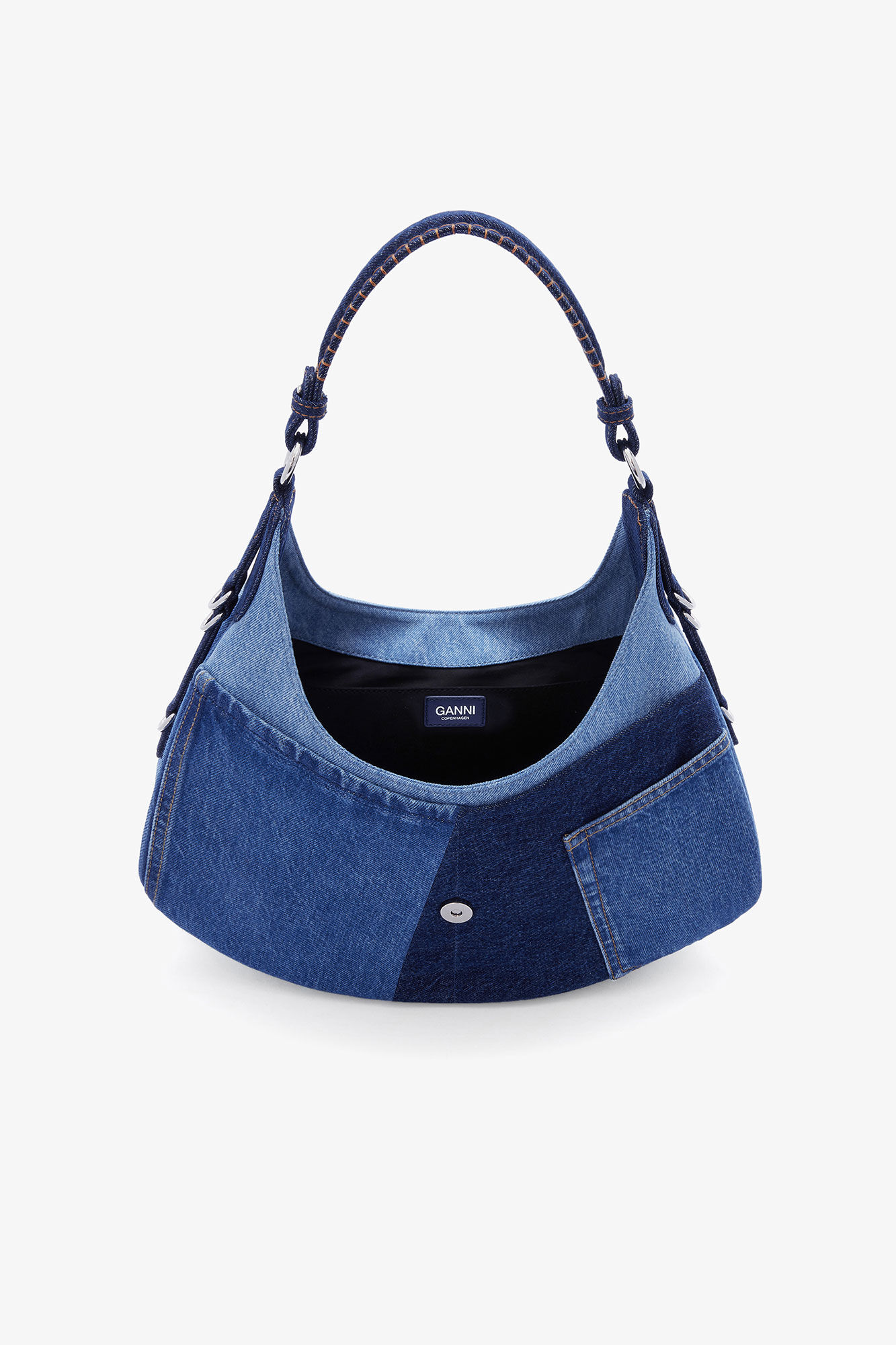 Small Kat Bag in Blue Denim, Organic Cotton, in colour Mid Blue Vintage - 3 - GANNI