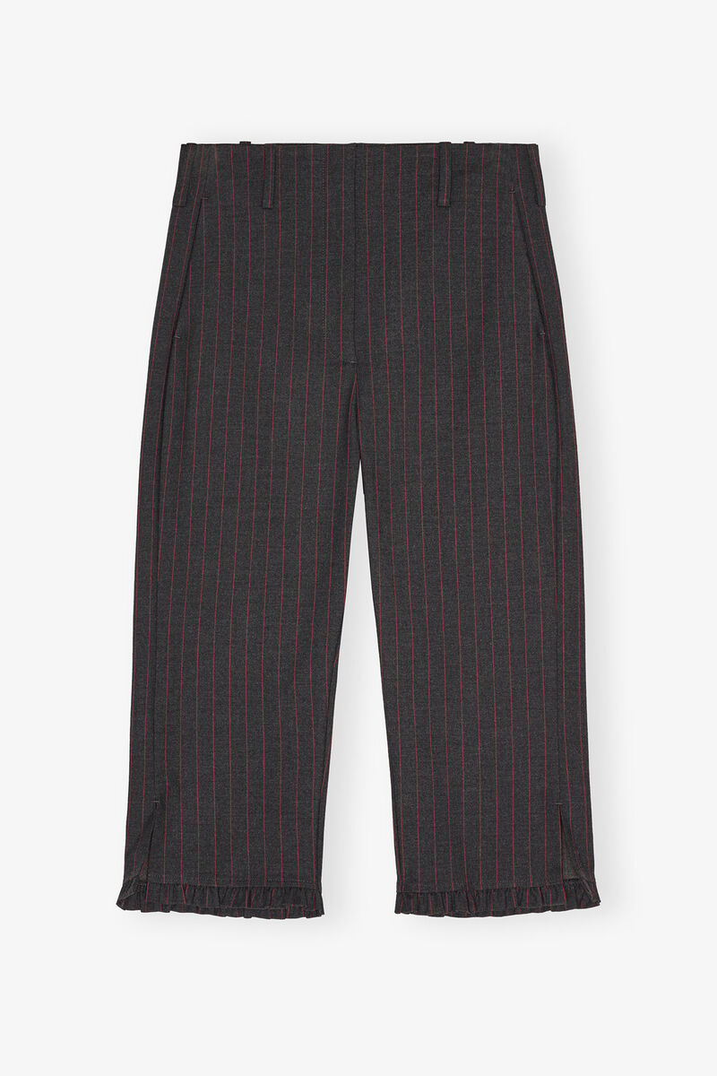 Black Pinstripe Capri Trousers, Elastane, in colour Phantom - 2 - GANNI