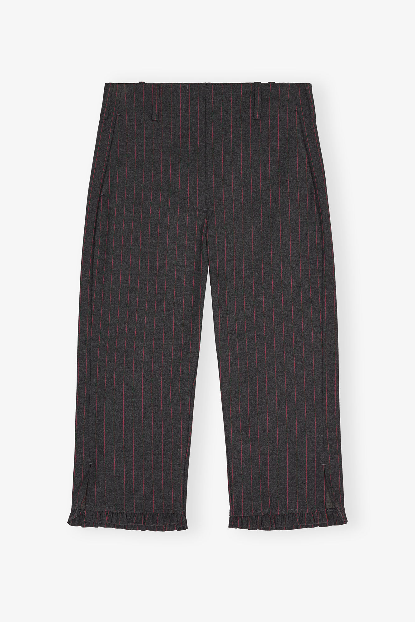 Black Pinstripe Capri Trousers, Elastane, in colour Phantom - 2 - GANNI