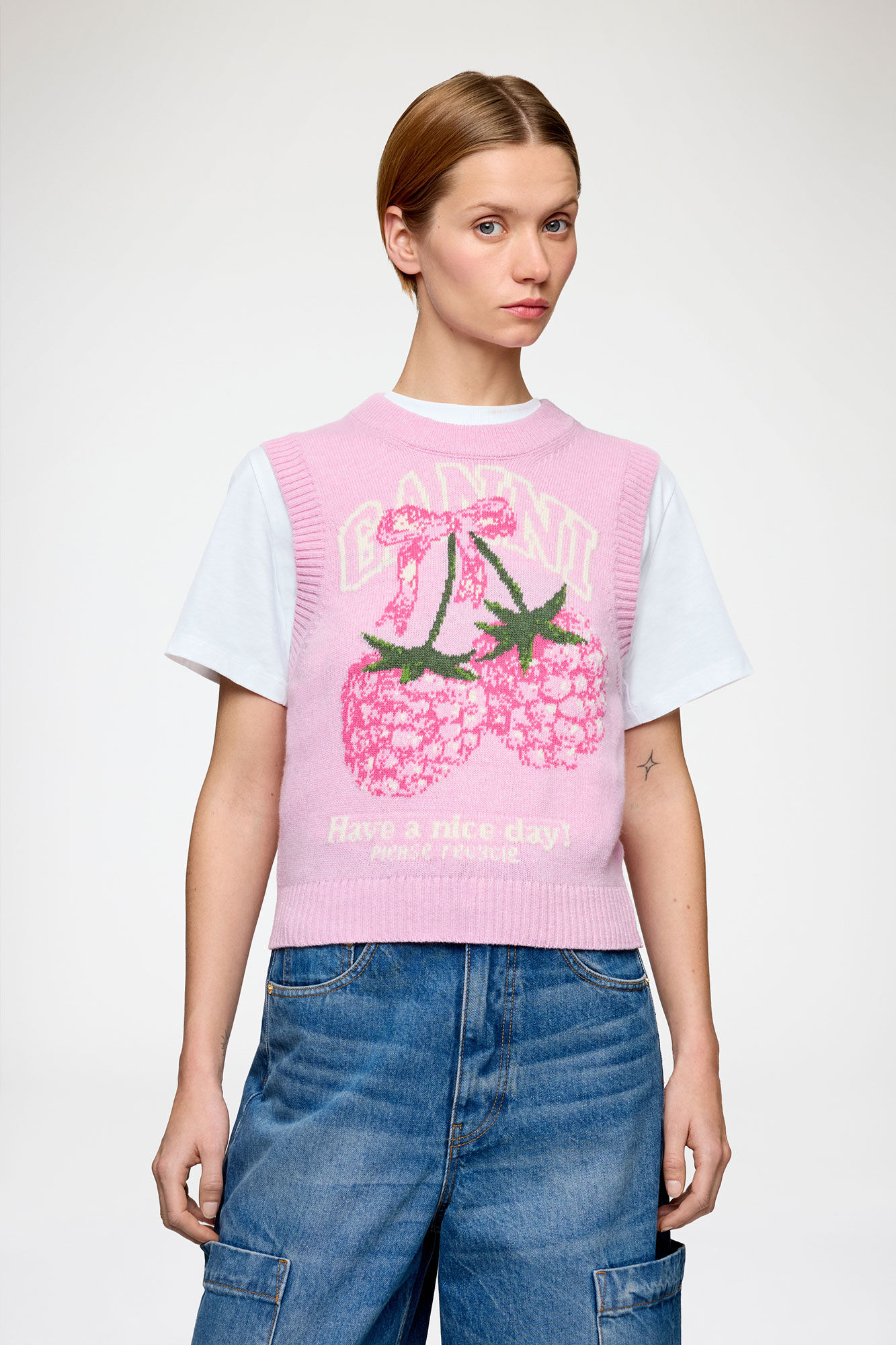 Chalk Pink Vest in Graphic Wool | GANNI US