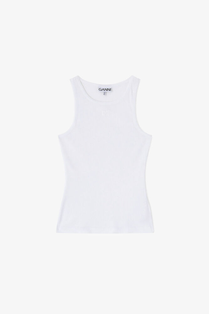 White Soft Cotton Rib Tank Top, Bright White