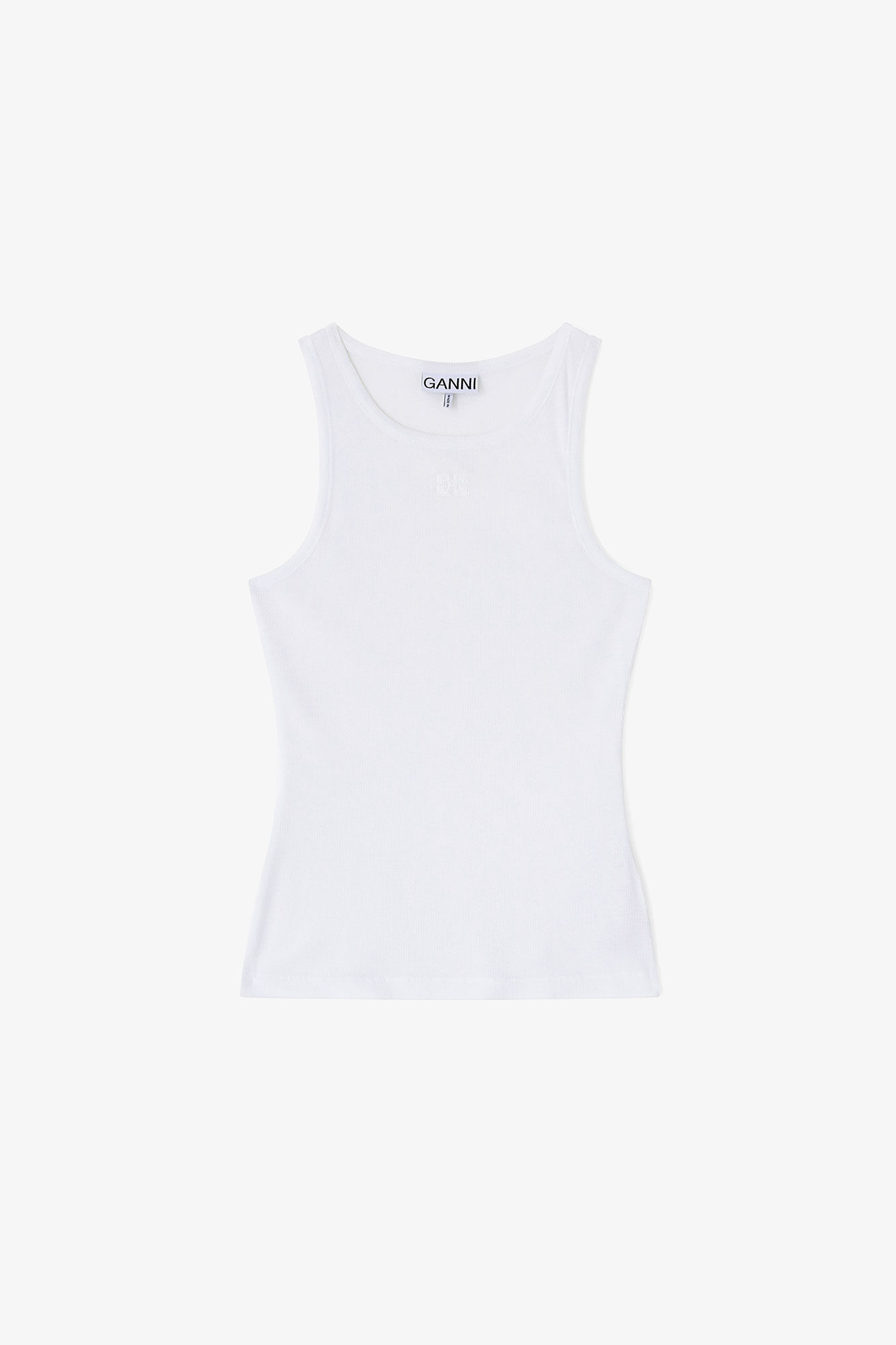 White Soft Cotton Rib Tank Top, Elastane, in colour Bright White - 1 - GANNI