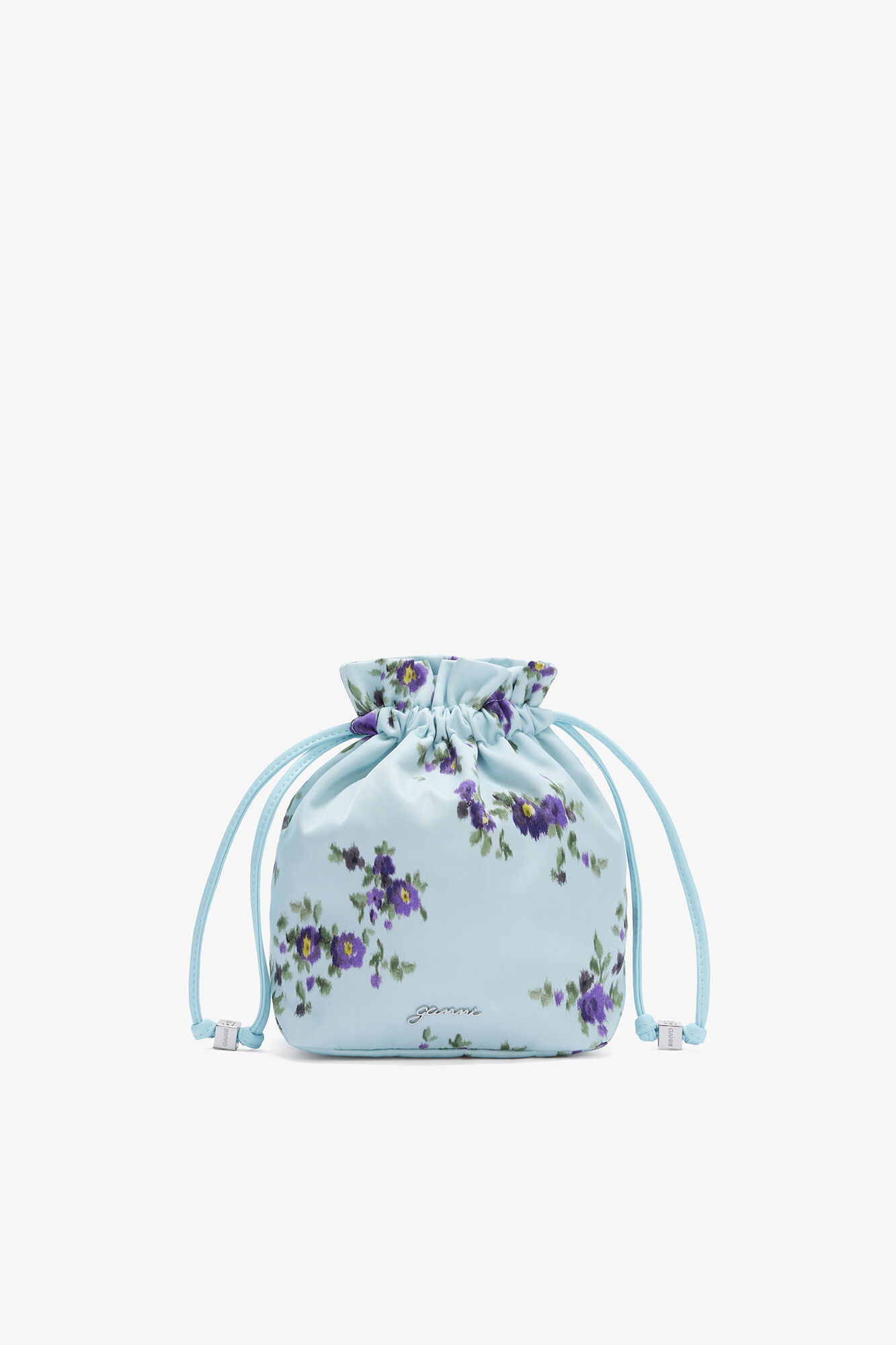 Pouch in Printed Nylon, Recycled Polyamide, in colour Iced Aqua - 1 - GANNI