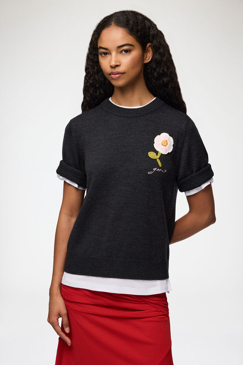 Tee in Merino, Wool, in colour Phantom - 1 - GANNI
