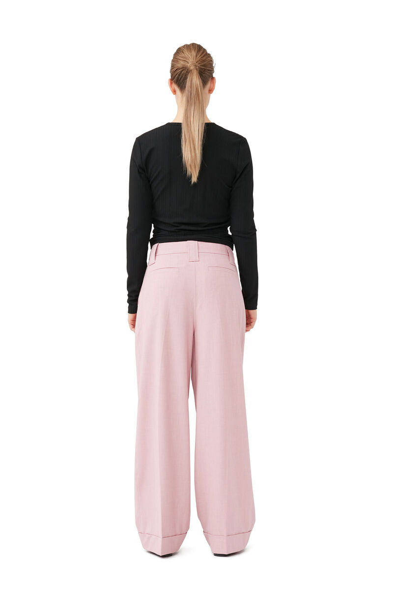 Drapey Melange Pleat Trousers, Elastane, in colour Pink Tulle - 2 - GANNI