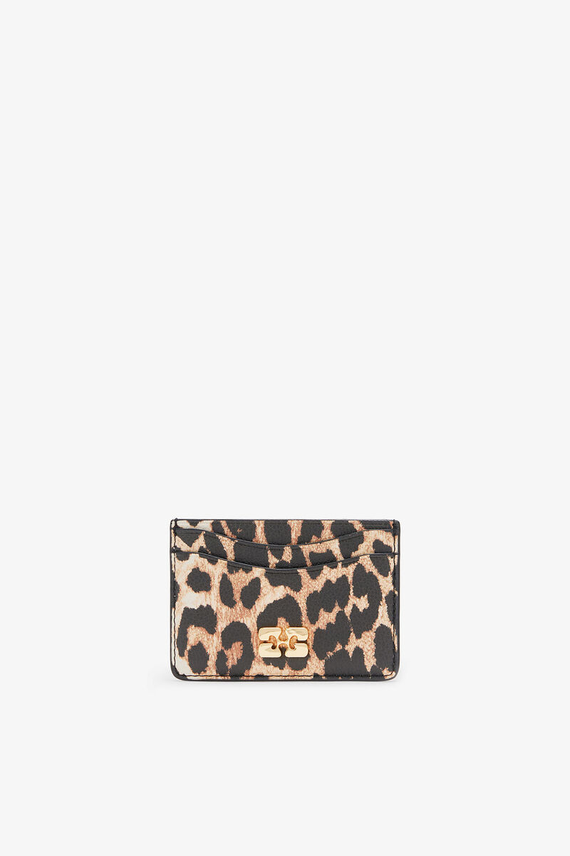 Leopard Grained Bou Card Holder, in colour Almond Milk - 1 - GANNI